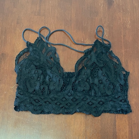 Free People Other - Free People One Adella Bra Top Lace Strappy Bralette Size Medium Black